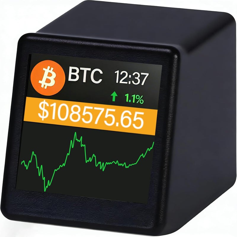 Zelmor Bitcoin Price Ticker for Desk – Real-Time Crypto Display for Office, Home & Bitcoin Lovers, Uses Wi-Fi, 1.54" Diagonal Black - Image 1